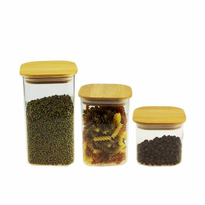 China Square High Borosilicate Glass Stocked Jars With Bamboo Lids 650ml 950ml 1350ml for sale