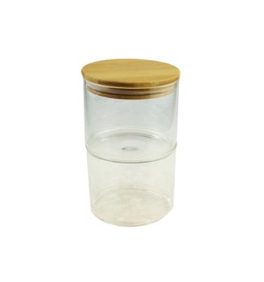 China Hot Sale High Borosilicate Glass Storage Stocked Jar 2 Layer Glass Jars With Bamboo Lids For Canning for sale