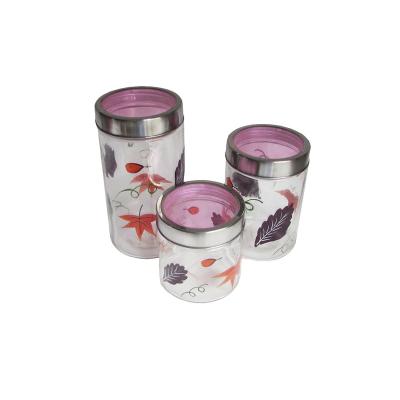 China Round Shape Food Grade Storage Hand Painted Glass-Glass Jars With Metal Lids for sale