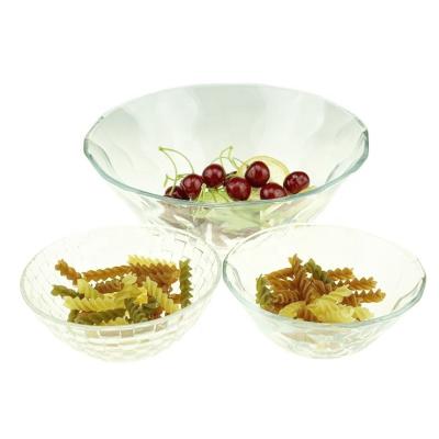 China Wholesale 5inch 8inch Viable Clear Clear Round Glass Bowl With Cut Out Strip Design For Fruit Salad Snacks for sale