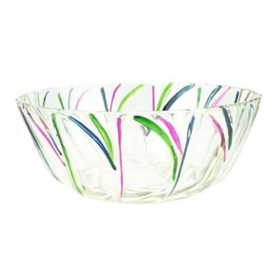 China Freshness Preservation 3pcs Round Color Strip Design Glass Bowl Set Green Salad Bowl for sale