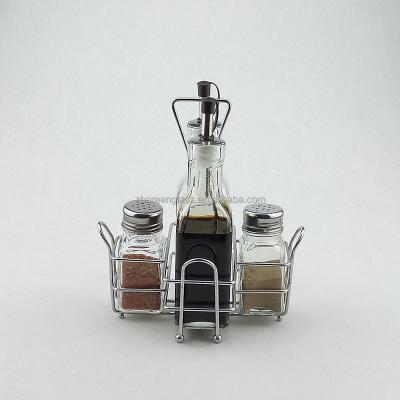 China Freshness Preservation Glass Salt Spice Jar and Oil Bottles Condiment Serving Glass Set for sale