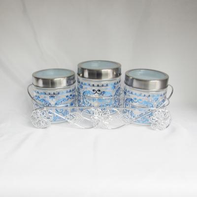 China Transparent Glass Freshness Preservation Jars For Cookies / Sugar / Candy With Metal Rack for sale