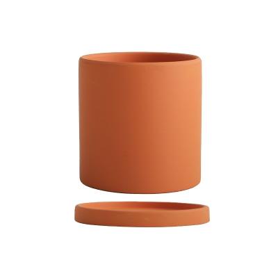 China Hot sale minimalist modern simple color ceramic flower pots planters with tray indoor garden flower pot for sale