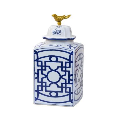 China Traditional Hot Selling Luxury Porcelain Blue And White Ginger Storage Decoration Home Jar for sale