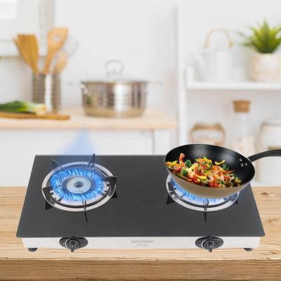 China Manufacturer home kitchen 7mm thickness tempered glass panel tabletop cooktop 2 burners china commercial gas stove for sale