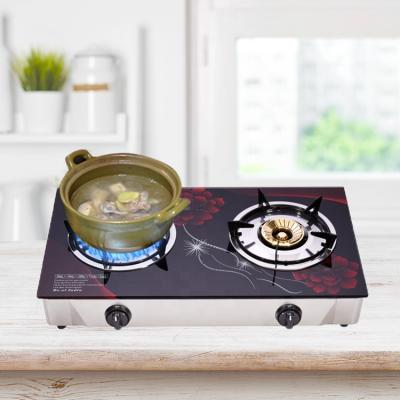 China Easily Cleaned Fashion Kitchen Tending Products 2d Burner Tempered Glass Top Lpg Cooker Gas Stove Without Electronic Ignition for sale