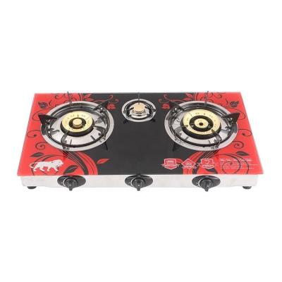 China Black Commercial Gas Stove and Oven 3 Burner Household Maker Professional Mini Gourmet Chef Custom Connection for sale