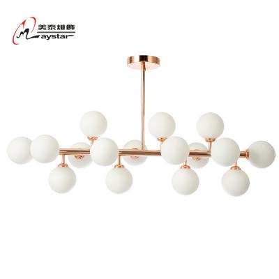 China Modern Simple Modern Art Glass Ball Pendant Chandelier Light with Rose Metal Overall Ball for sale