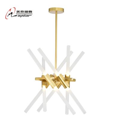 China Modern Simple Gold Metal Glass Tube Painting Pendant Light for sale