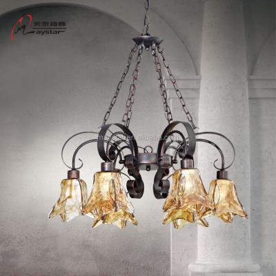 China Hotel Vintage Gothic Industrial Metal Chandelier Glass Pendant Light MT-DB81786-6 For Bar Church for sale