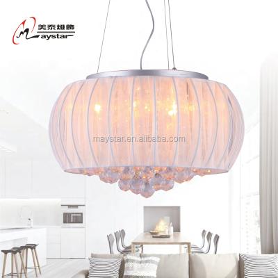 China Modern Fancy Fabric Pendant Light with Crystal Pendants Fabric Pumpkin Shade Chandelier for sale