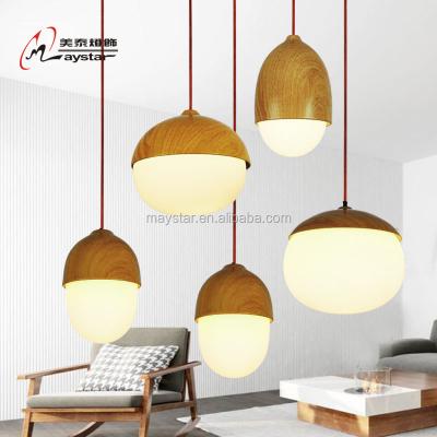 China Modern Warm Creative Nut Glass Ball Hanging Decoration Light Indoor Wood Pendant Lamp for sale