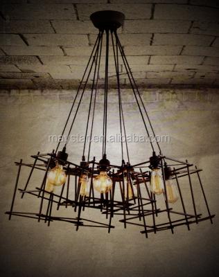 China Loft Special Metal Iron Industrial Design Hanging Light With Black Iron Square Frame for sale