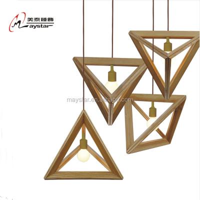 China Industrial Unique Natural Wood Triangle Frame Dining Pendant Light for sale