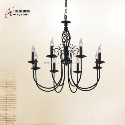 China Modern Simple Black Hotel Iron Art Chandelier Pendant Light With E14 Base Candle Light for sale