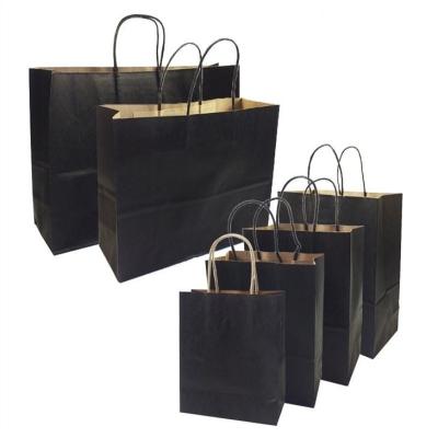 China Large Fabric Quality Recyclable Shopping Bags With Brown Inner Twisted Handle Handles Black Paper Bag With Your Own Logo for sale