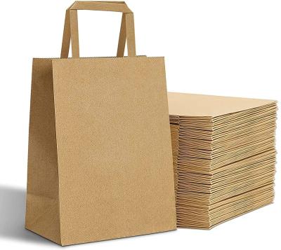 China Large Recyclable Wholesale Hot Sale Brown Kraft Paper Bags With Flat Handles For Gifts Takeaways for sale