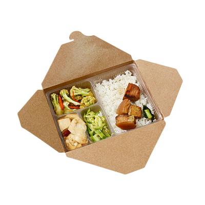 China Recyclable Delivery Take Away Meal Containers Disposable Kraft Paper Food Packaging Box for sale