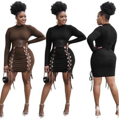 China 2022 New Arrival Ladies Anti-Wrinkle Mini Bodycon Office Lady Plus Size Black Sexy Sleeveless Women's Sexy Hollow Dress for sale