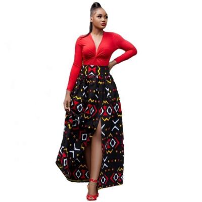 China 2022 fashion breathable sexy Africa clothing for women dress color matching flower print dress ladies plus size women long skirts for sale