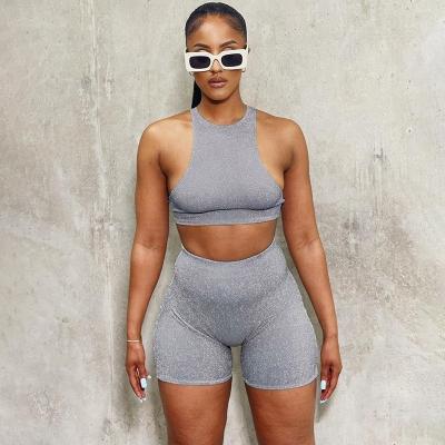 China 2022 new arrivals QUICK DRY casual knit sexy outfits crop two piece set Women Clothing summer shorts 2 top and short panties designer for sale