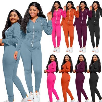 China 2021 New Arrival Ladies QUICK DRY Outfits Long Sleeve Ladies Casual Outfits Zipper Tops Autumn Women Sweatsuit Two Piece Sets for sale