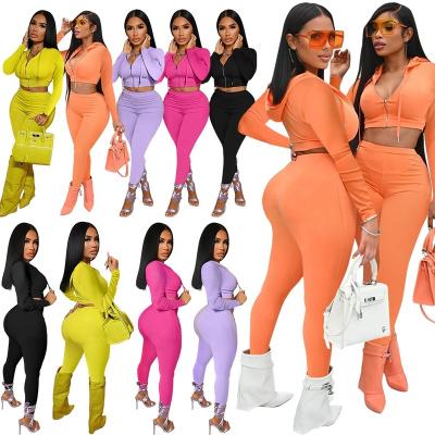 China TP1002 QUICK DRY Autumn Sweatsuit 2 Piece Pants Sets Women Zipper Solid Color Hooded Casual Sports Tracksuit Set Long Sleeve 2 Piece Sets for sale