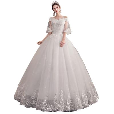 China Breathable Elegant Luxury Embroidery Sequined Vintage Bride Off The Shoulder Wedding Dress 2021 Simple Plus Size Vestido De Noiva for sale