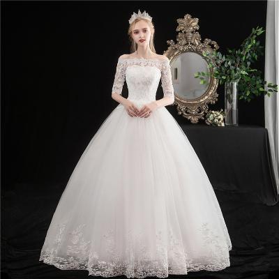 China OEM Breathable Half Sleeve Bateau Neck Ball Gown Vestidos De Novias Luxury Off The Shoulder Princess Luxury Lace Wedding dresses plus size for sale