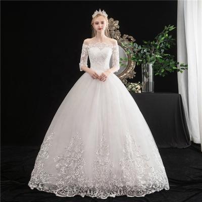 China Breathable Luxury Lace Up Dreamy Half-sleeve Bride 2021 Plus Size Wedding Dresses Embroidery Ball Gowns Vestidos De Novia for sale