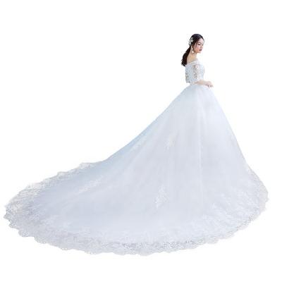 China Breathable Elegant Ivory Princess Train Wedding Dresses Embroidered Lace Sweetheart Dresses Long Tail Bride Dress Vestidos De Noiva for sale