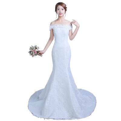 China Korean Breathable Off The Shoulder New Simple White Red Fashion Off The Shoulder Boat Neck Mermaid Wedding Dress Vintage Bride Robe De Mariage for sale