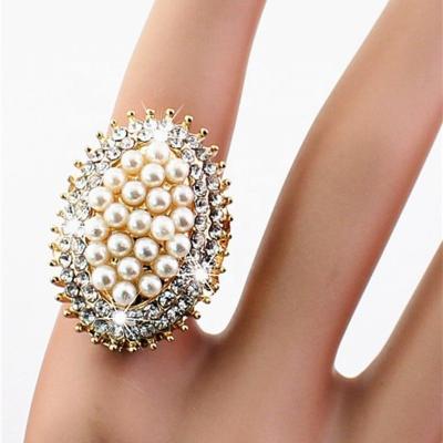 China 2021 Vintage Elegant Imitation Pearl Rings For Women Wedding Party Jewelry Gift Women Adjustable Size Engagement Ring for sale