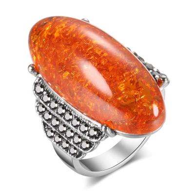 China Vintage S925 Flower Ring Sterling Silver Fine Handwork Stimulating I Love Mum Yellow Oval Artisan Gemstone Baltic Amber for sale