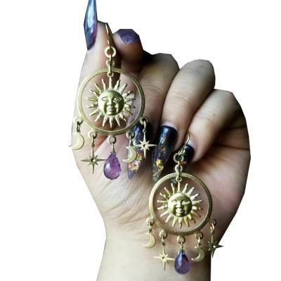 China TRENDY Handmade Sun and Moon Celestial Dangle Drop Earrings Sun and Moon Charm Gothic Witchy Earrings for sale