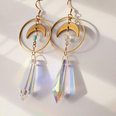 China FASHIONABLE Divine Crystal Dangle Earrings Moon Earrings Color Therapy Glass Jewelry Suncatcher Earrings for sale