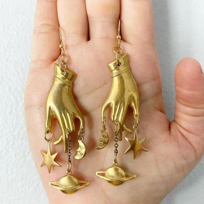 China BOHEMIA Hand Star Moon Earrings Drop Long Celestial Moon Star Earrings Gothic Earrings for sale