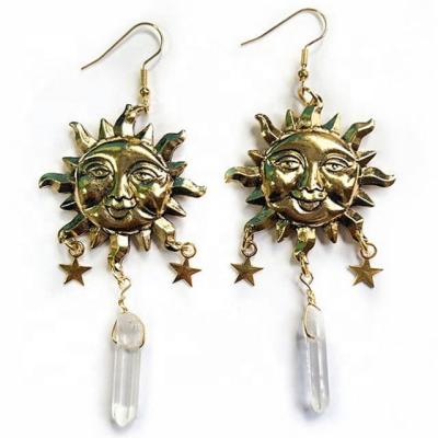 China Elegant Charming Sun Goddess Quartz Charm Earrings Star Moon Crystal Bohemian Hippie Celestial Earrings for sale