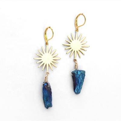 China FASHIONABLE Natural Irregular Blue Quartz Crystal Pendant Earrings with Bohemian Crystal Earrings for sale