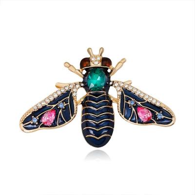 China Copper Rhinestone Crystal Blue Enamel Bee Brooches ALLOY Retro Style Bee Insects Royal Weddings Feast Party Women Brooch Pin for sale