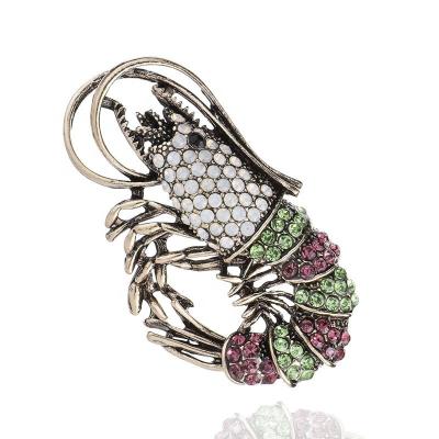 China ALLOY Vintage Rhinestone Shrimp Brooches Women Alloy Glitter Animal Casual Party Brooch Pins Gifts for sale