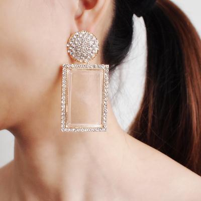 China Fashion Elegant Charming Jewelry ZA Drop Glass Earrings For Women Shiny Rhinestone Dangle Square Earings For Girls Wedding Accessories for sale