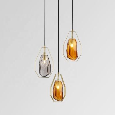 China Modern Creative Modern Smoky Glass Ceiling Chandelier Lamps Hanging Gold Metal Led Kitchen Hotel Mini Pendant Pendant Light for sale