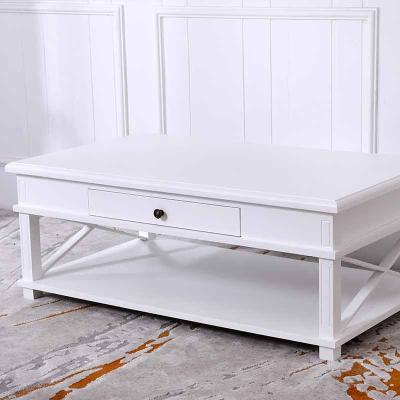 China Living room furniture fashion rectangle white coffee table solid wood solid wood coffee table with storage for sale