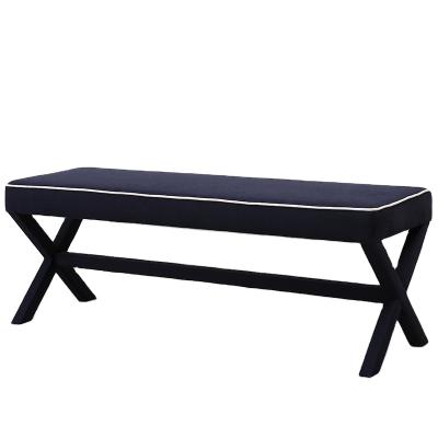 China Home Furniture Custom Canvas Bench Modern Upholstered Wooden Blue Stool Upholstered Bedroom Bench for sale