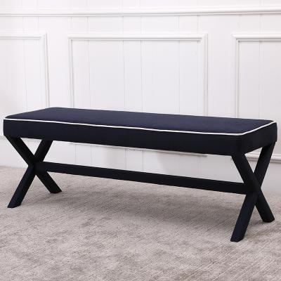 China Home Use Upholstered Cross Leg Wood Upholstered Stool Bedroom Furniture Bench Canvas Stool for sale