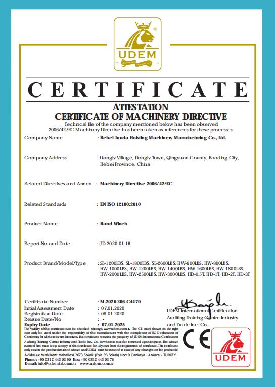 CE - Hebei Junda Hoisting Machinery Manufacturing Co., Ltd.