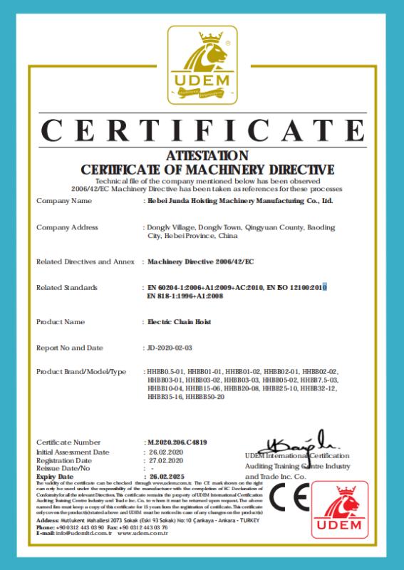 CE - Hebei Junda Hoisting Machinery Manufacturing Co., Ltd.