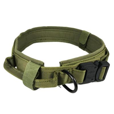 China Custom Military Medium Large Adjustable Buckle Nylon Army Metal Collars Command Handle Pet Dog Training Tactical Collar for sale